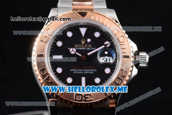 Rolex Yacht-Master 40 Clone Rolex 3135 Automatic Two Tone Case/Bracelet with Black Dial and Dot Markers (BP) - Click Image to Close